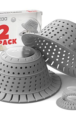zaa Bathtub Drain Hair Catcher, 2 Pack Silicone Collapsible Drain Protector for Pop-Up and Regular Drains of Bathtub, Tub, Shower, Bathroom